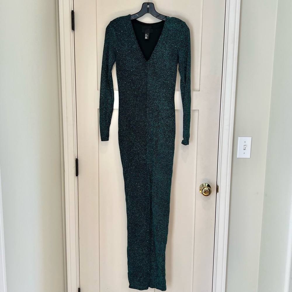 BEAUTIFUL H&M GREEN GLITTER MAXI STRETCHY MAXI EVENING GOWN